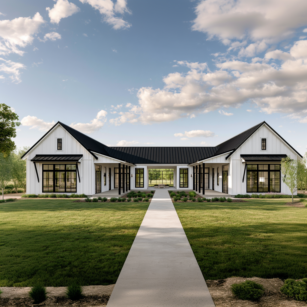 HB-40505 H-shaped barndominium rendering