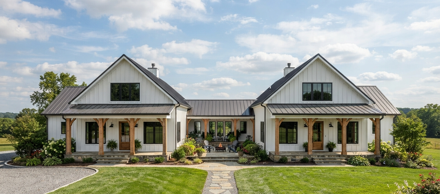 HB-40506 H-shaped barndominium rendering