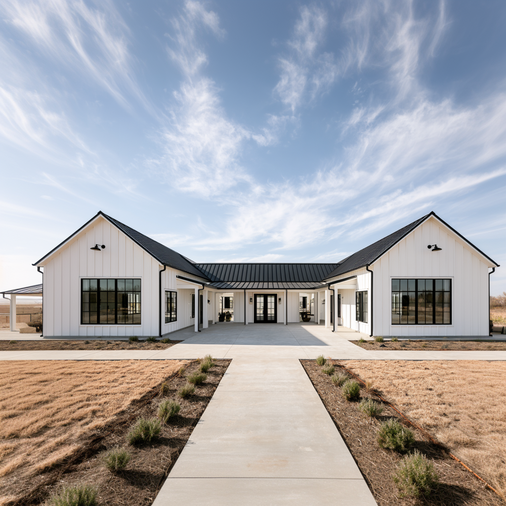 HB-40507 H-shaped barndominium rendering