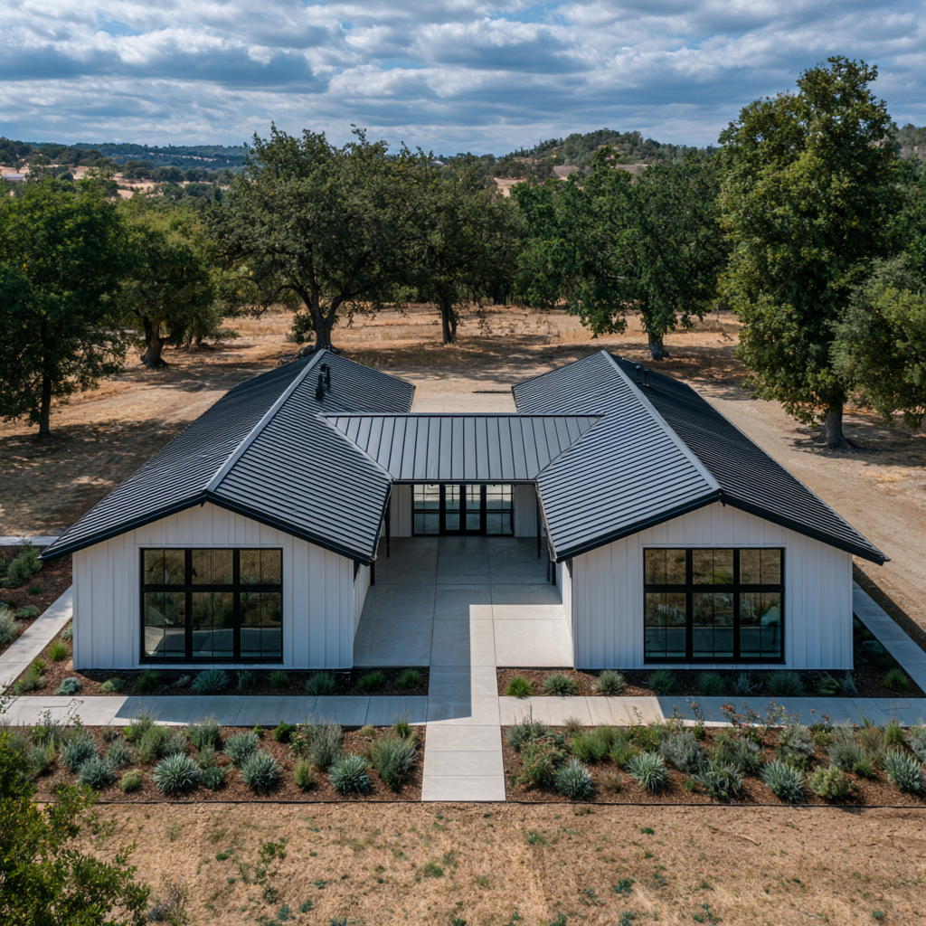 HB-40508 H-shaped barndominium rendering