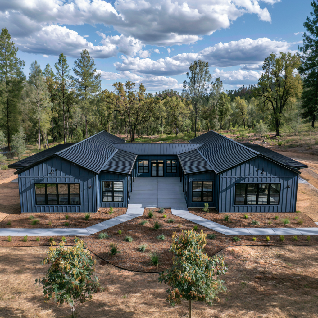 HB-40509 H-shaped barndominium rendering