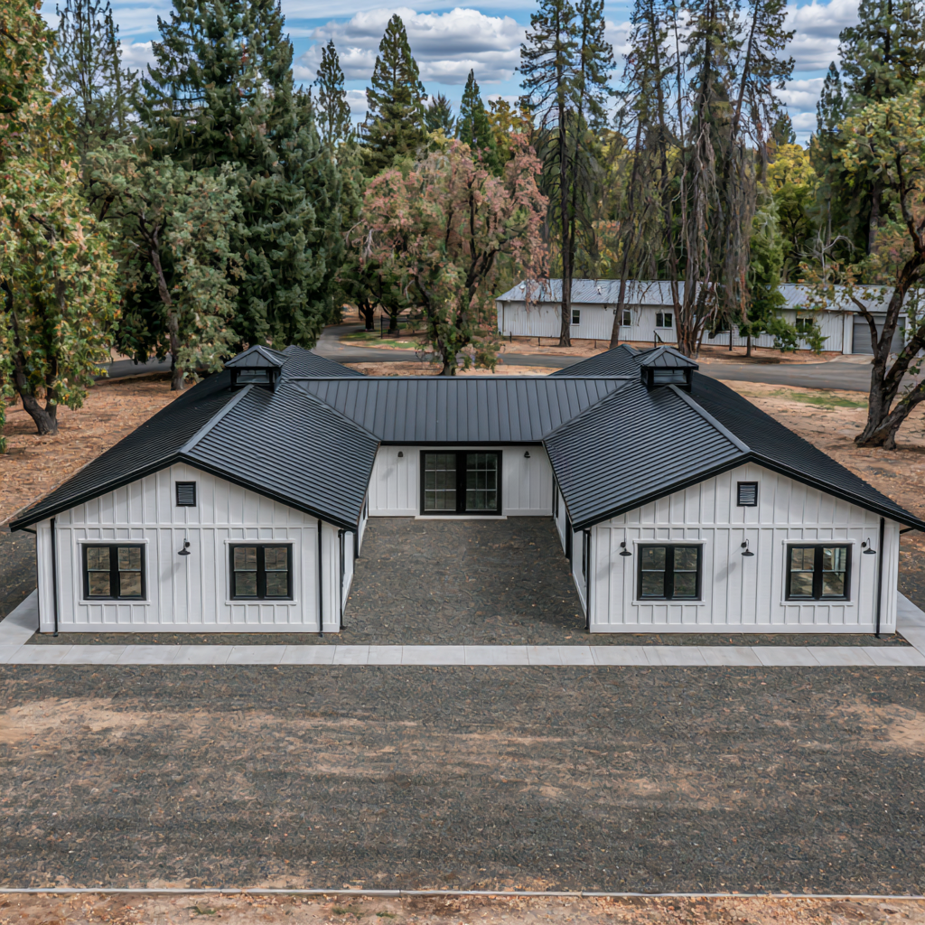 HB-40511 H-shaped barndominium rendering